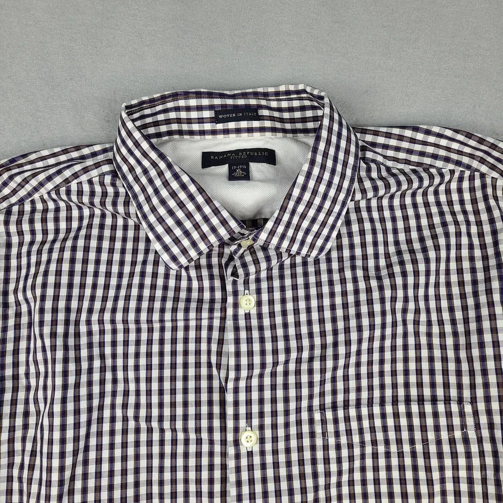 Banana Republic Shirt Men's XL 17-17 1/2 Multicolor Plaid Woven in‎ Italy Fitted